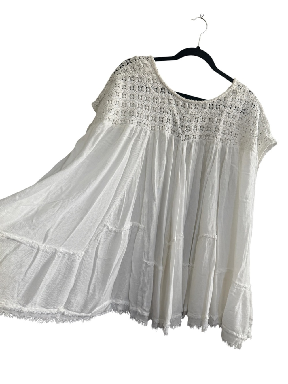 Free People Sunfest Crochet Tunic Top Mini Dress White Oversized Small #7445